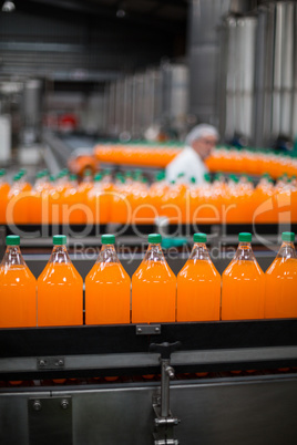 Bottle of juice processing on production line