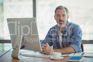 Portrait of male business executive sitting at desk