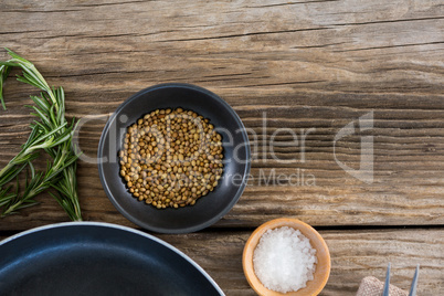 Coriander seeds, salt and rosemary herbs