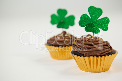 St Patricks Day shamrock on cupcake