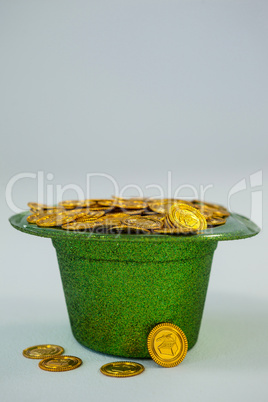 St. Patricks Day leprechaun hat filled with chocolate gold coins