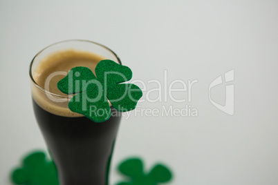 St Patricks Day glass of beer with shamrock