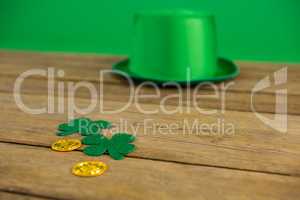 St Patricks Day leprechaun hat with shamrock and gold chocolate coin