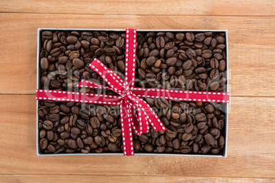 Roasted coffee beans in gift box