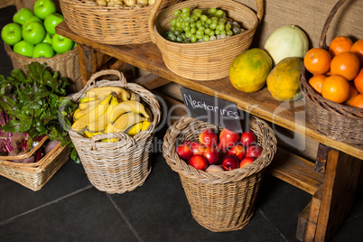 Various vegetables and fruits in organic section