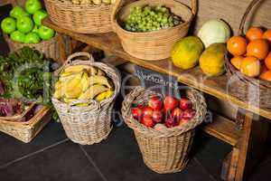 Various vegetables and fruits in organic section