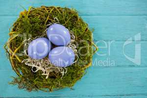 Violet Easter eggs in the nest