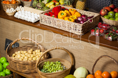 Various vegetables and fruits in organic section