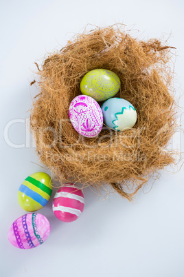 Painted Easter eggs in the nest