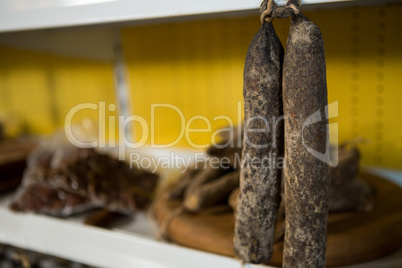 Close-up of hanging dry sausage