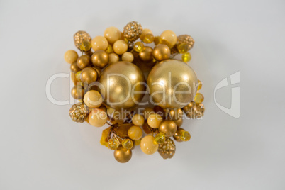 Golden Easter eggs in decorated basket