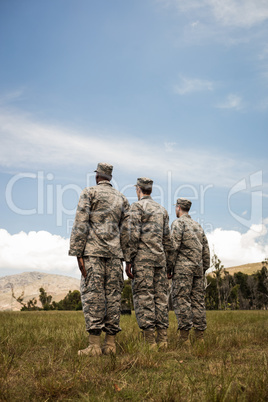 Group of military soldiers standing in line