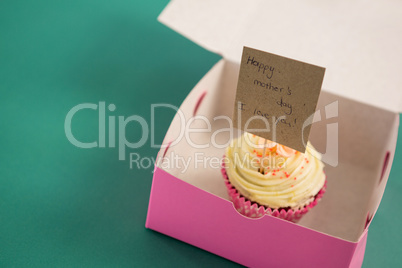 Cupcake against with happy mother day card green background