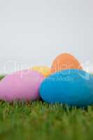 Painted Easter eggs arranged on grass