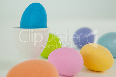 Painted easter eggs against white background
