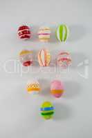 Painted Easter eggs on white background