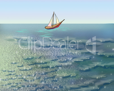 Sailboat in the Sea in a Summer Morning