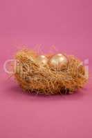 Golden Easter eggs in the nest