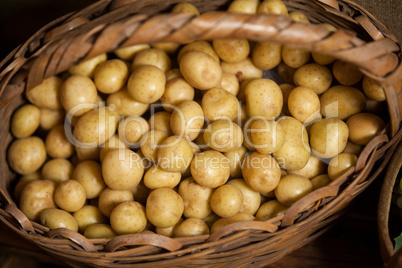 Close-up of potatoes in wicker basket