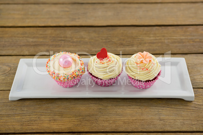 Close-up of delicious cupcake in tray