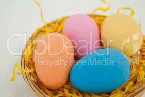 Painted easter eggs in basket