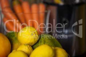 Close-up of lemon and papaya fruit