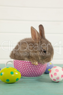 Easter eggs and Easter bunny sitting in a cup