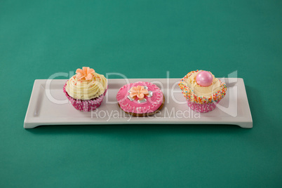 Close-up of delicious cupcake in tray