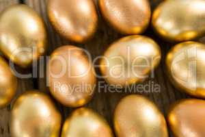 Close-up of golden Easter eggs