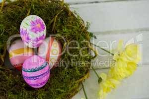 Colorful Easter eggs in the nest