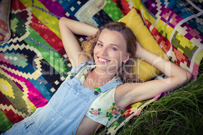 Woman relaxing at campsite