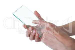 Hands using futuristic mobile phone
