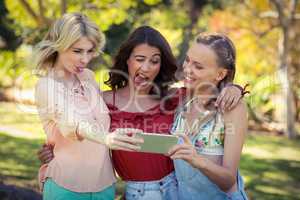 Friends taking selfie with mobile phone