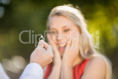 Man showing ring to the woman