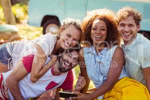 Portrait of happy friends having fun together