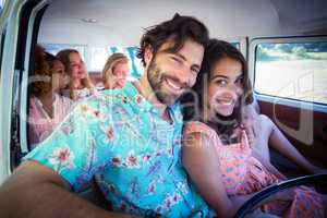 Couple travelling in campervan