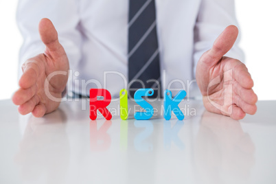 Businessman showing a word RISK