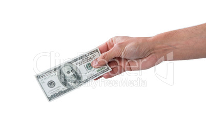 Man holding one hundred dollar