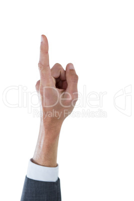 Businessman gesturing against background