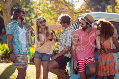 Group of friends having a beer together