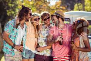 Group of friends having a beer together