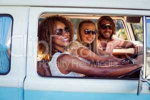 Friends travelling in campervan