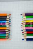 Colored pencils kept on the book