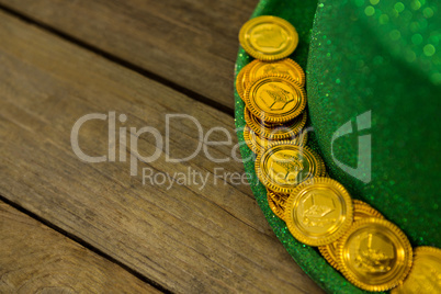 St Patricks Day leprechaun hat with gold chocolate gold coins