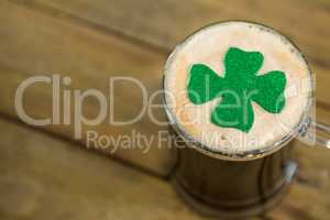 St Patricks Day mug of beer with shamrock