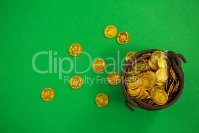 St. Patricks Day pot filled with chocolate gold coins