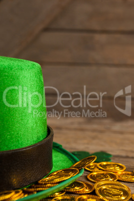 St Patricks Day leprechaun hat with gold chocolate coins