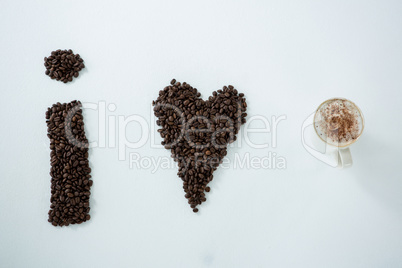 Coffee beans forming shape I love coffee