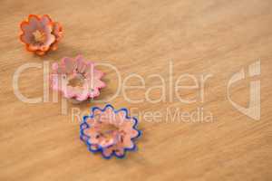 Colored pencil shavings in a flower shape