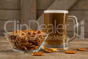 St Patricks Day mug of beer with pretzel